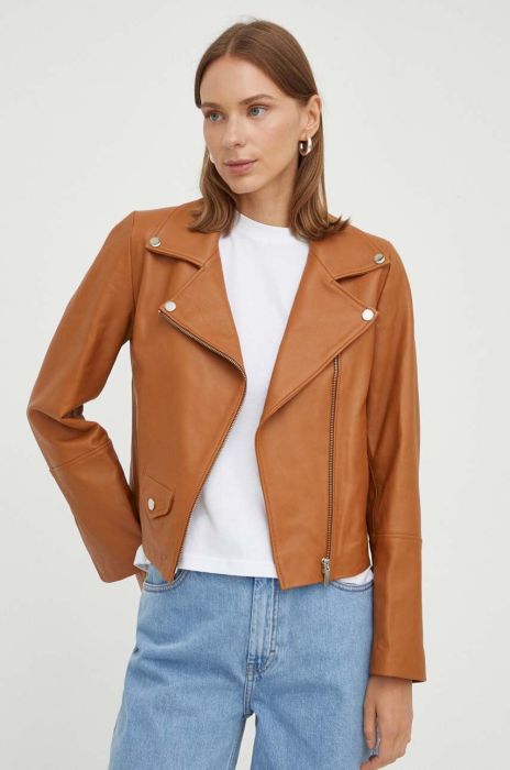 Шкіряна куртка Alohas жіноча колір бежевий перехідна Шкіряна куртка Alohas жіноча колір бежевий перехідна