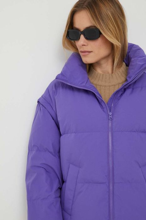 Пухова куртка United Colors of Benetton жіноча колір фіолетовий зимова oversize Пухова куртка United Colors of Benetton жіноча колір фіолетовий зимова oversize