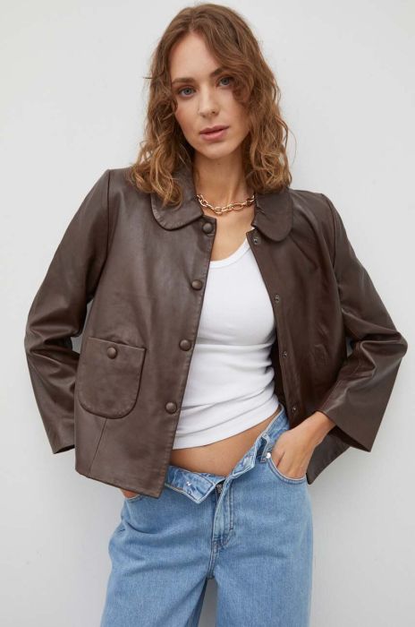 Шкіряна куртка BA&SH жіноча колір бордовий перехідна Шкіряна куртка BA&SH жіноча колір бордовий перехідна