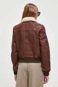 Шкіряна куртка Superdry жіноча колір коричневий перехідна Шкіряна куртка Superdry жіноча колір коричневий перехідна