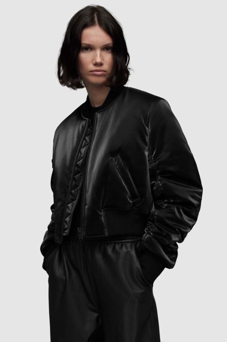Куртка-бомбер AllSaints WO090Z CALLIE SHINE BOMBER жіночий колір чорний перехідна Куртка-бомбер AllSaints WO090Z CALLIE SHINE BOMBER жіночий колір чорний перехідна