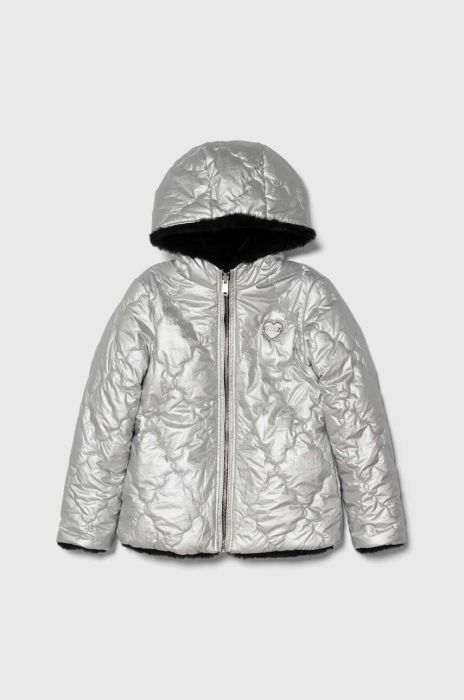 Дитяча двостороння куртка Guess колір срібний Дитяча двостороння куртка Guess колір срібний