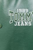 Куртка-бомбер Tommy Jeans чоловічий колір зелений перехідна oversize Куртка-бомбер Tommy Jeans чоловічий колір зелений перехідна oversize