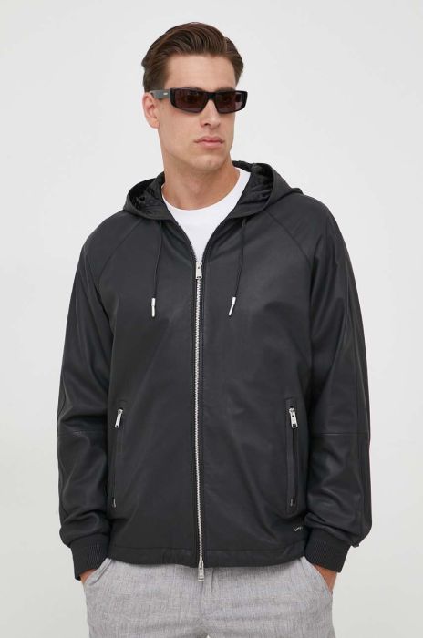 Шкіряна куртка BOSS чоловіча колір чорний перехідна (3434278) Шкіряна куртка BOSS чоловіча колір чорний перехідна (3434278)