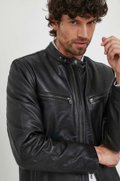 Шкіряна куртка Pepe Jeans чоловіча колір чорний перехідна Шкіряна куртка Pepe Jeans чоловіча колір чорний перехідна