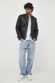 Шкіряна куртка Pepe Jeans чоловіча колір чорний перехідна Шкіряна куртка Pepe Jeans чоловіча колір чорний перехідна