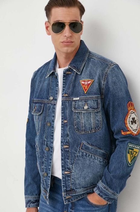 Джинсова куртка Guess чоловіча перехідна колір блакитний Джинсова куртка Guess чоловіча перехідна колір блакитний