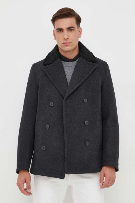 Вовняна куртка United Colors of Benetton колір сірий перехідна Вовняна куртка United Colors of Benetton колір сірий перехідна