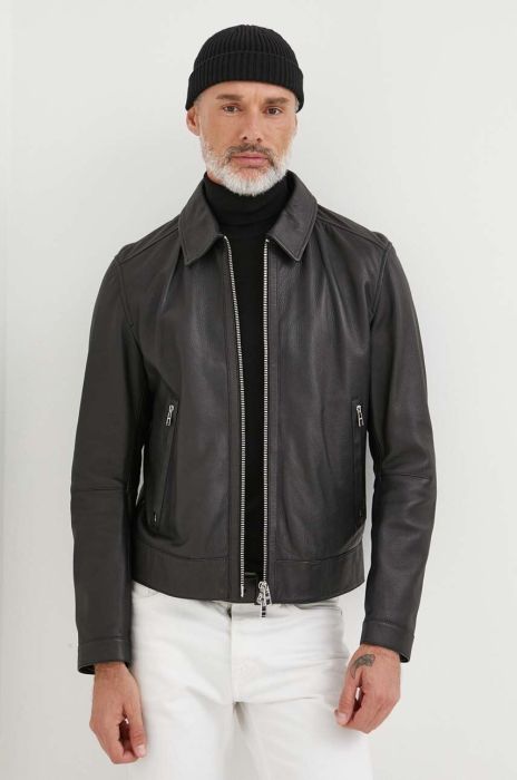 Шкіряна куртка BOSS чоловіча колір чорний перехідна (3621844) Шкіряна куртка BOSS чоловіча колір чорний перехідна (3621844)