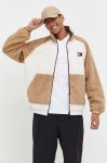 Двостороння куртка Tommy Jeans чоловіча колір бежевий перехідна Двостороння куртка Tommy Jeans чоловіча колір бежевий перехідна