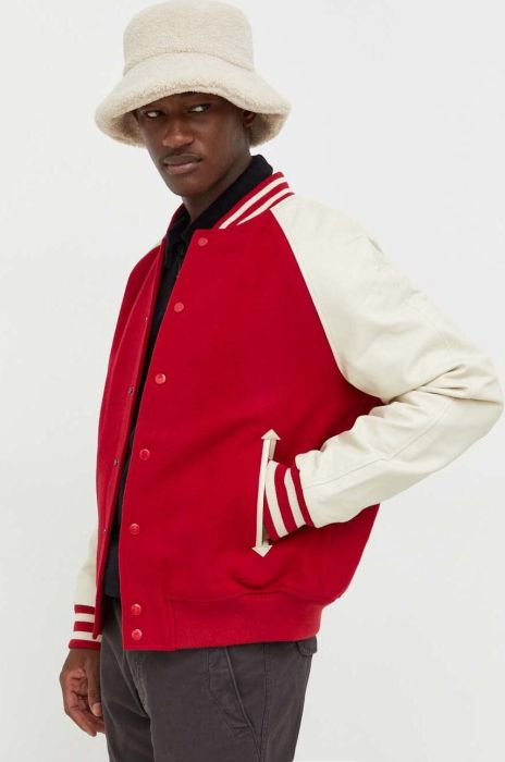 Вовняна куртка-бомбер Superdry колір червоний перехідна Вовняна куртка-бомбер Superdry колір червоний перехідна