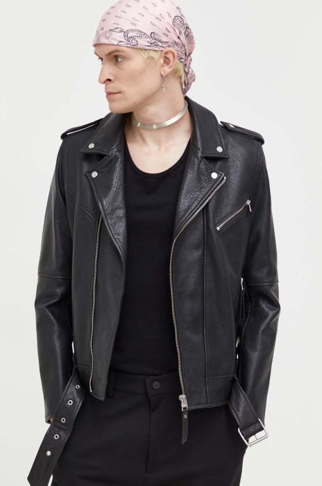 Шкіряна куртка HUGO чоловіча колір чорний перехідна (3486059) Шкіряна куртка HUGO чоловіча колір чорний перехідна (3486059)