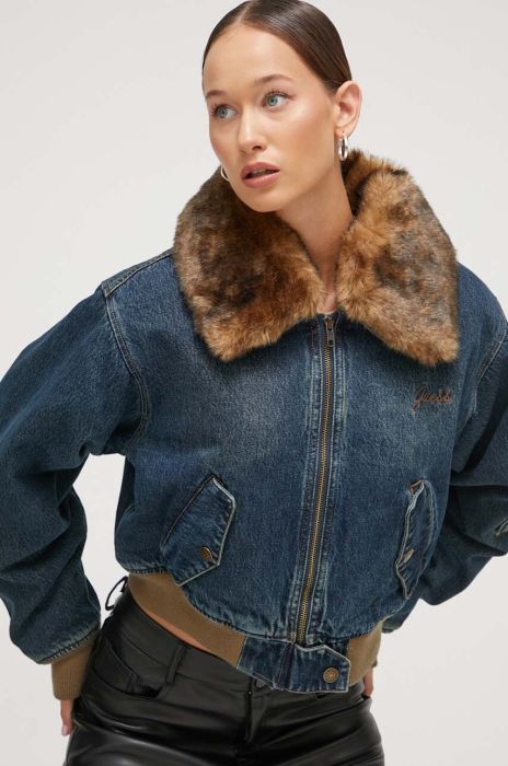 Куртка Guess Originals жіноча колір синій перехідна oversize Куртка Guess Originals жіноча колір синій перехідна oversize