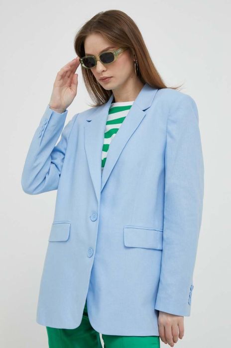 Льняний жакет Dkny однобортний однотонна колір блакитний Льняний жакет Dkny однобортний однотонна колір блакитний