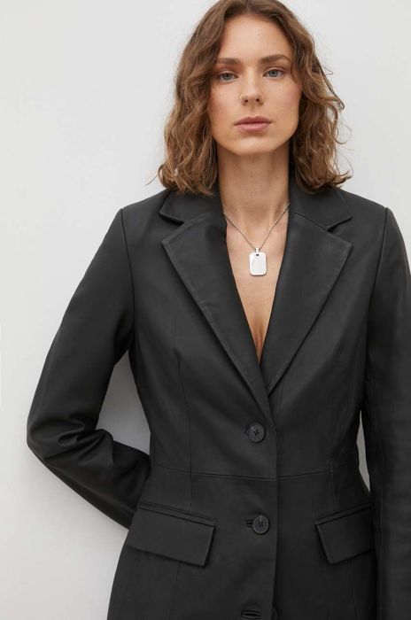 Шкіряний піджак Remain колір чорний однобортний однотонна Шкіряний піджак Remain колір чорний однобортний однотонна