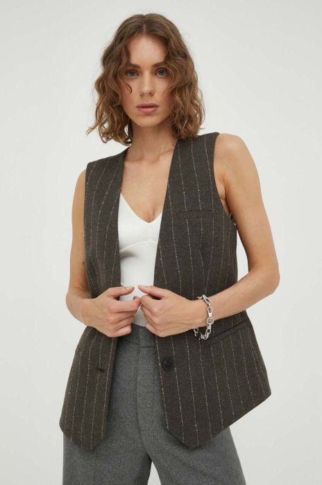 Вовняний жилет Remain колір коричневий однобортний