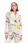 Піджак Desigual колір білий однобортний візерунок Піджак Desigual колір білий однобортний візерунок