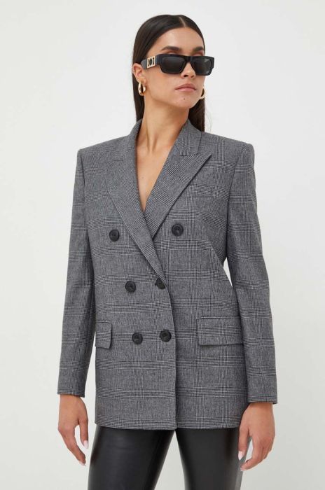 Піджак з домішкою вовни Pinko колір сірий двобортний візерунок Піджак з домішкою вовни Pinko колір сірий двобортний візерунок