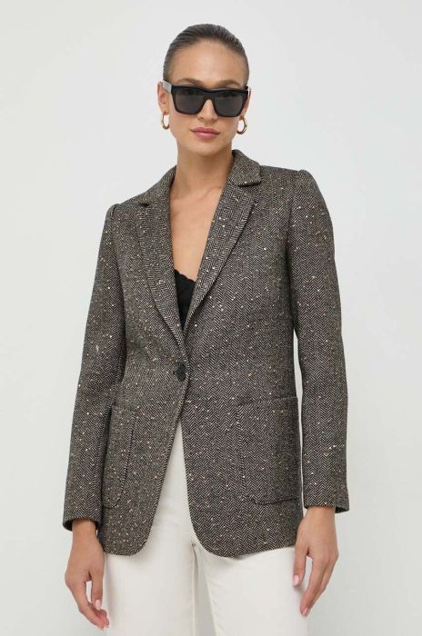 Піджак з домішкою вовни Twinset колір бежевий однобортний візерунок Піджак з домішкою вовни Twinset колір бежевий однобортний візерунок