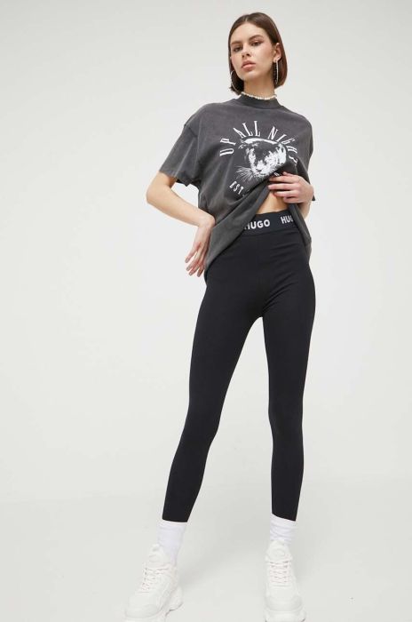 Легінси HUGO жіночі колір чорний з принтом (3259915) Легінси HUGO жіночі колір чорний з принтом (3259915)