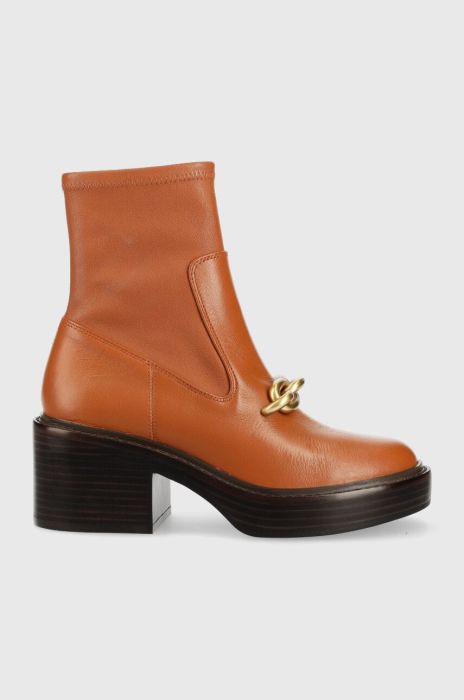 Шкіряні черевики Coach Kenna жіночі колір коричневий каблук блок CK031