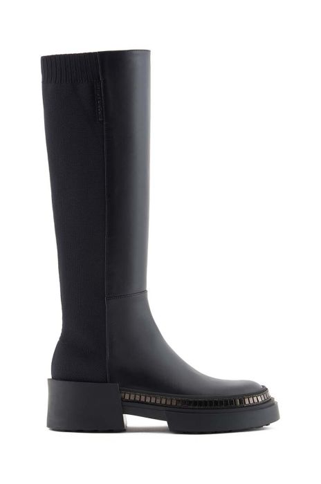 Шкіряні чоботи Emporio Armani жіночі колір чорний на плоскому ходу X3O228 XN415 00002