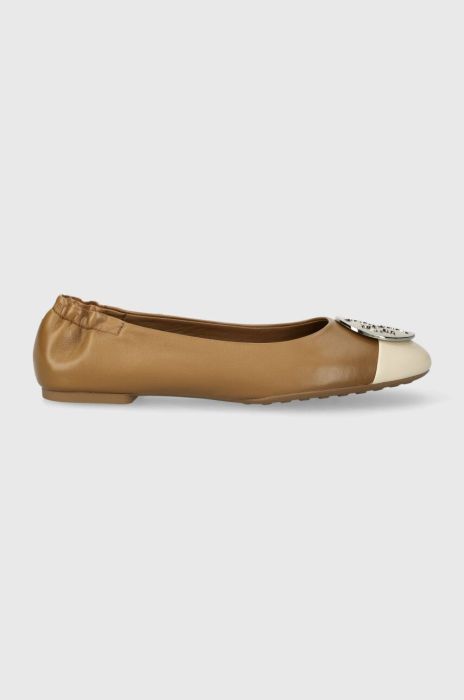 Шкіряні балетки Tory Burch Claire Cap Toe Ballet колір бежевий  148336-250 Шкіряні балетки Tory Burch Claire Cap Toe Ballet колір бежевий  148336-250
