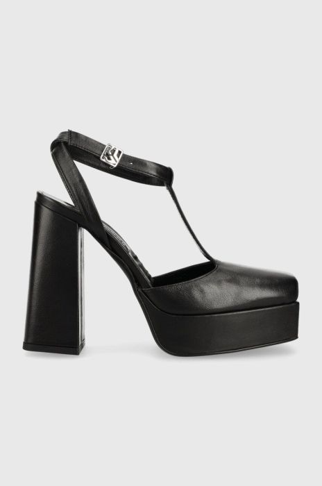 Шкіряні туфлі Karl Lagerfeld Jeans SOIREE PLATFORM KLJ колір чорний каблук блок відкрита п'ята KLJ93111 Шкіряні туфлі Karl Lagerfeld Jeans SOIREE PLATFORM KLJ колір чорний каблук блок відкрита п'ята KLJ93111