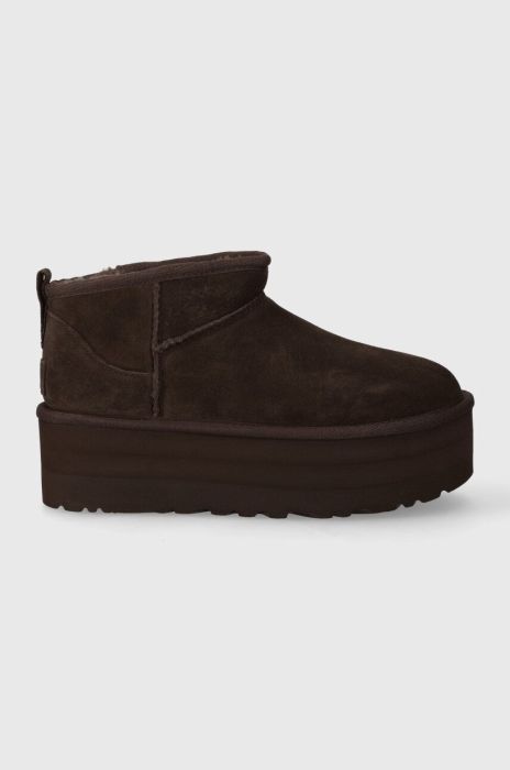 Замшеві чоботи UGG Classic Ultra Mini Platform колір коричневий 1135092 Замшеві чоботи UGG Classic Ultra Mini Platform колір коричневий 1135092