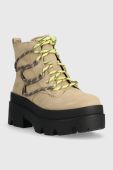 Замшеві черевики UGG Brisbane Lace Up жіночі колір бежевий на платформі 1143841