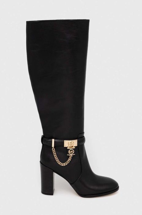 Шкіряні чоботи MICHAEL Michael Kors Hamilton жіночі колір чорний каблук блок 40F3HAHB5L