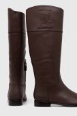 Шкіряні чоботи Lauren Ralph Lauren Justine жіночі колір коричневий на плоскому ходу 802915418003