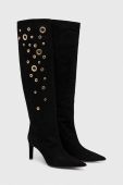 Замшеві чоботи Pinko Lehar жіночі колір чорний на шпильці 102027 A18V Z99 Замшеві чоботи Pinko Lehar жіночі колір чорний на шпильці 102027 A18V Z99