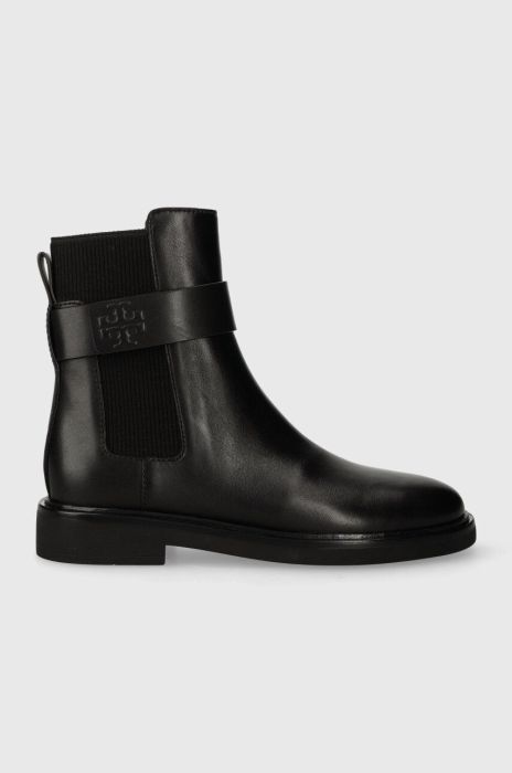 Шкіряні черевики Tory Burch DOUBLE T CHELSEA BOOT жіночі колір чорний на плоскому ходу 152831-004 Шкіряні черевики Tory Burch DOUBLE T CHELSEA BOOT жіночі колір чорний на плоскому ходу 152831-004