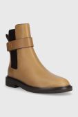 Шкіряні черевики Tory Burch DOUBLE T CHELSEA BOOT жіночі колір коричневий на плоскому ходу 152831-200 Шкіряні черевики Tory Burch DOUBLE T CHELSEA BOOT жіночі колір коричневий на плоскому ходу 152831-200