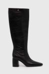 Шкіряні чоботи Tory Burch BANANA TALL BOOT жіночі колір чорний каблук блок 154529-006 Шкіряні чоботи Tory Burch BANANA TALL BOOT жіночі колір чорний каблук блок 154529-006