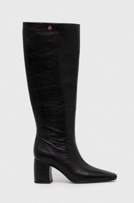Шкіряні чоботи Tory Burch BANANA TALL BOOT жіночі колір чорний каблук блок 154529-006 Шкіряні чоботи Tory Burch BANANA TALL BOOT жіночі колір чорний каблук блок 154529-006