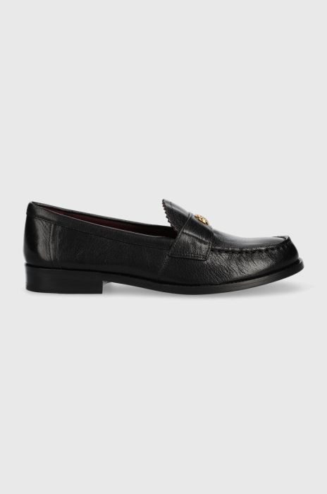 Шкіряні мокасини Tory Burch CLASSIC LOAFER жіночі колір чорний на плоскому ходу 150907-006 Шкіряні мокасини Tory Burch CLASSIC LOAFER жіночі колір чорний на плоскому ходу 150907-006