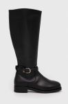 Шкіряні чоботи Tommy Hilfiger ELEVATED ESSENT THERMO LONGBOOT жіночі колір чорний на плоскому ходу FW0FW07484 Шкіряні чоботи Tommy Hilfiger ELEVATED ESSENT THERMO LONGBOOT жіночі колір чорний на плоскому ходу FW0FW07484