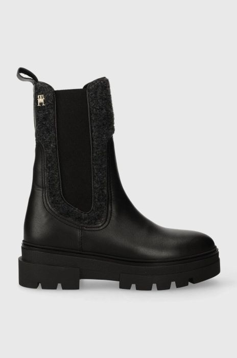 Черевики Tommy Hilfiger SEASONAL FEMININE CHELSEA BOOT жіночі колір чорний на плоскому ходу FW0FW07497