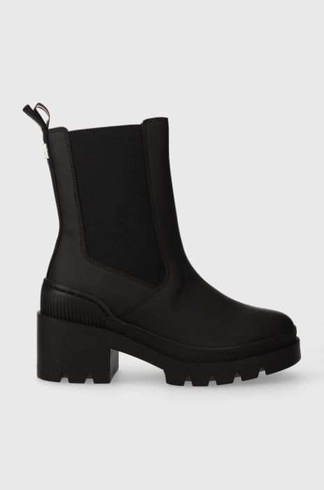Черевики Tommy Hilfiger RUBBERIZED MID HEEL BOOT жіночі колір чорний каблук блок FW0FW07520