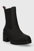 Черевики Tommy Hilfiger RUBBERIZED MID HEEL BOOT жіночі колір чорний каблук блок FW0FW07520
