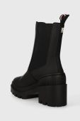 Черевики Tommy Hilfiger RUBBERIZED MID HEEL BOOT жіночі колір чорний каблук блок FW0FW07520