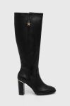 Шкіряні чоботи Tommy Hilfiger FEMININE TH HARDWARE LONGBOOT жіночі колір чорний каблук блок FW0FW07541 Шкіряні чоботи Tommy Hilfiger FEMININE TH HARDWARE LONGBOOT жіночі колір чорний каблук блок FW0FW07541