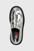 Мокасини Tommy Jeans TJW CHUNKY LOAFER METALLIC жіночі колір срібний на платформі EN0EN02321 Мокасини Tommy Jeans TJW CHUNKY LOAFER METALLIC жіночі колір срібний на платформі EN0EN02321
