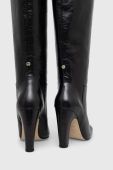 Шкіряні чоботи BOSS Aleya жіночі колір чорний каблук блок 50504504