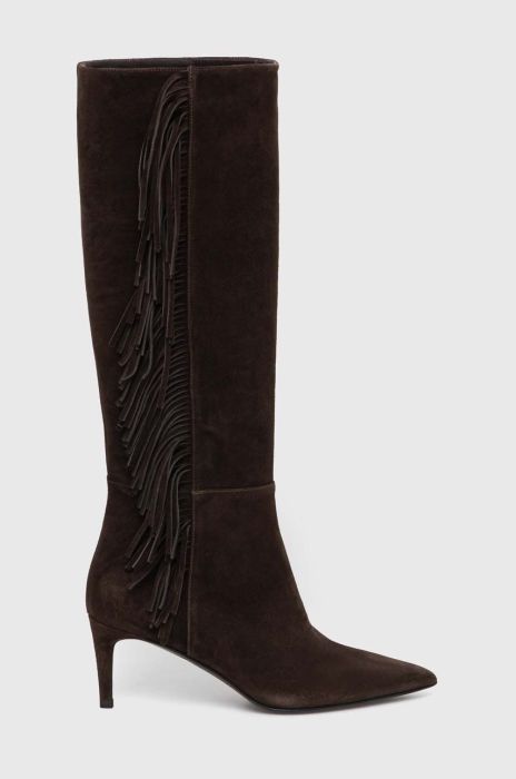 Замшеві чоботи Twinset жіночі колір коричневий на шпильці 232TCT220 Замшеві чоботи Twinset жіночі колір коричневий на шпильці 232TCT220