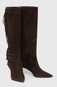 Замшеві чоботи Twinset жіночі колір коричневий на шпильці 232TCT220 Замшеві чоботи Twinset жіночі колір коричневий на шпильці 232TCT220
