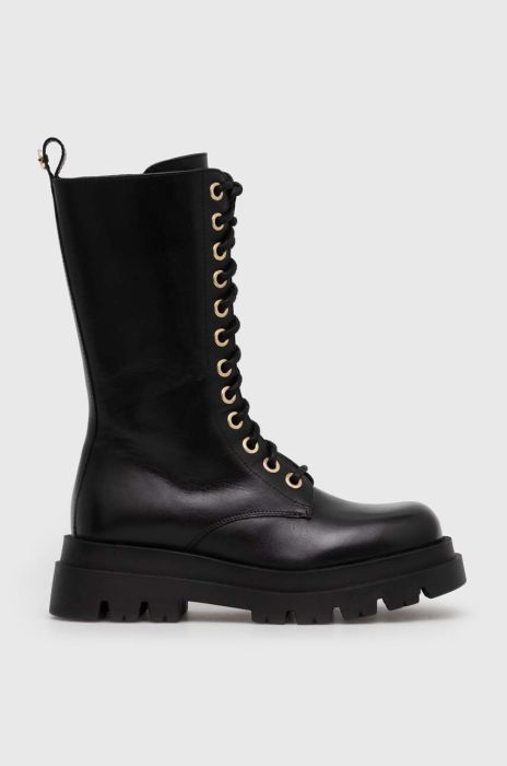 Шкіряні черевики Twinset жіночі колір чорний на плоскому ходу 232TCT110