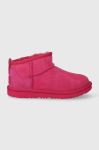 Дитячі замшеві чоботи UGG KIDS CLASSIC ULTRA MINI колір рожевий Дитячі замшеві чоботи UGG KIDS CLASSIC ULTRA MINI колір рожевий
